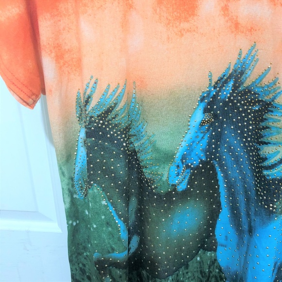 Ameri Mode Orange Blouse Horses Large/XLarge. - Picture 5 of 5